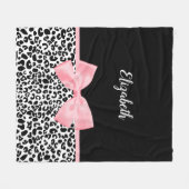 Blush Pink Bow Zwart Wit Leopard Print Patroon Fleece Deken (Voorkant (Horizontaal))