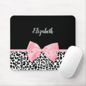 Blush Pink Bow Zwart Wit Leopard Print Patroon Muismat (Met muis)