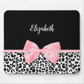 Blush Pink Bow Zwart Wit Leopard Print Patroon Muismat (Voorkant)