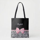 Blush Pink Bow Zwart Wit Leopard Print Patroon Tote Bag (Voorkant)