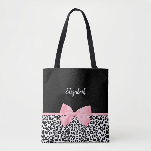 Blush Pink Bow Zwart Wit Leopard Print Patroon Tote Bag (Voorkant)
