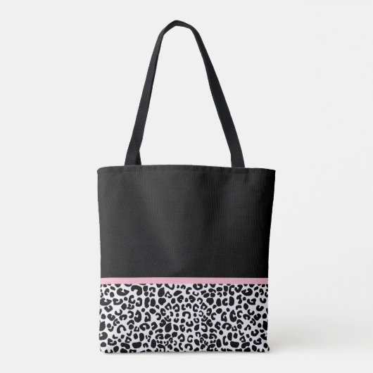 Blush Pink Bow Zwart Wit Leopard Print Patroon Tote Bag (Achterkant)