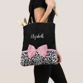 Blush Pink Bow Zwart Wit Leopard Print Patroon Tote Bag (Dichtbij)