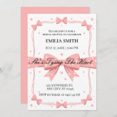 blush pink Bows She's Tying the Knot Vrijgezellenf Kaart (Voorkant / Achterkant)