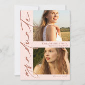 Blush Pink & Brass Calligrafie 2 Foto's Afstuderen Kaart (Voorkant)