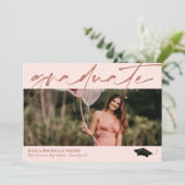 Blush Pink Brass Kalligrafie Foto Afstuderen Kaart (Staand voorkant)