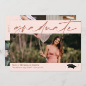 Blush Pink Brass Kalligrafie Foto Afstuderen Kaart (Voorkant / Achterkant)