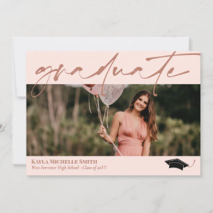 Blush Pink Brass Kalligrafie Foto Afstuderen Kaart
