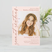 Blush Pink & Brass Kalligrafie Foto Sweet 16 Kaart (Staand voorkant)