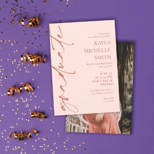 Blush Pink Brass Typografie Graduation Party Kaart