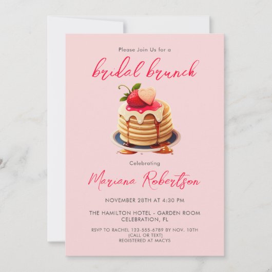 Blush Pink Bridal Brunch Pancakes Vrijgezellenfees Kaart (Voorkant)