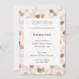 Blush Pink Brown Cream Hearts Birthday Kaart