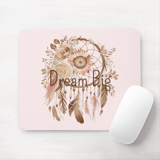 Blush Pink Brown Floral Dream Catcher Muismat (Met muis)