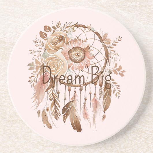 Blush Pink Brown Floral Dream Catcher Zandsteen Onderzetter (Voorkant)