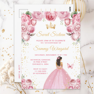 Blush Pink Brunette Hair Princess Sweet Sixteen Briefkaart