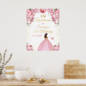 Blush Pink Brunette Hair Princess Verjaardag Welko Poster (Keuken)