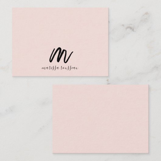 Blush Pink Brush Geschilderd Monogram Script Naam Notitiekaartje (Voorkant / Achterkant)
