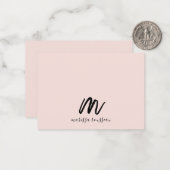 Blush Pink Brush Geschilderd Monogram Script Naam Notitiekaartje (Voorkant / Achterkant in situ)