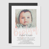 Blush Pink Brush Script Fotodoop Magnetische Uitnodiging (Voorkant / Achterkant)