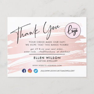 Blush Pink Brush Stroke Zakelijke bestelling Bedan Briefkaart
