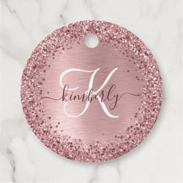Blush Pink Brushed Metal Glitter Monogram Name Bedankjes Labels