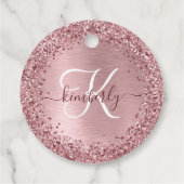 Blush Pink Brushed Metal Glitter Monogram Name Bedankjes Labels (Achterkant)
