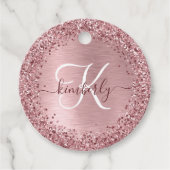 Blush Pink Brushed Metal Glitter Monogram Name Bedankjes Labels (Voorkant)