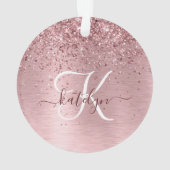 Blush Pink Brushed Metal Glitter Monogram Name Ornament (achterkant)