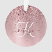 Blush Pink Brushed Metal Glitter Monogram Name Ornament (voorkant)
