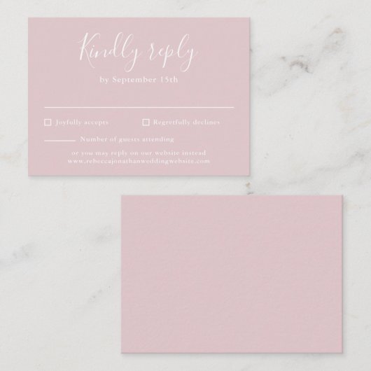 Blush Pink Budget Modern Script Wedding RSVP Kaart (Voorkant / Achterkant)