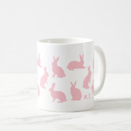 Blush Pink Bunnies With Custom Monogram Easter Koffiemok