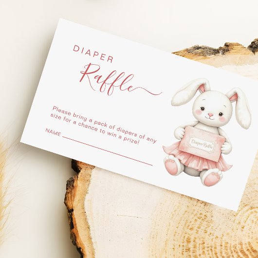 Blush Pink Bunny Baby Shower Diaper Raffle Ticket Informatiekaartje