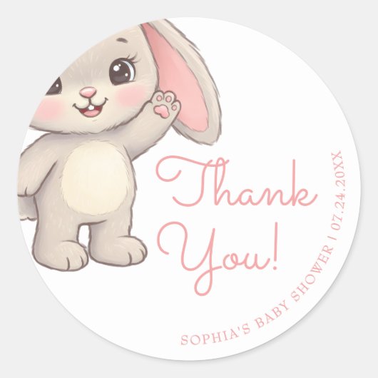 Blush Pink Bunny Girl Baby shower Bedankt Ronde Sticker (Voorkant)