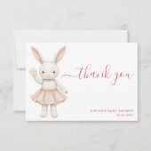 Blush Pink Bunny Girly Modern Baby Shower Bedankkaart (Voorkant)