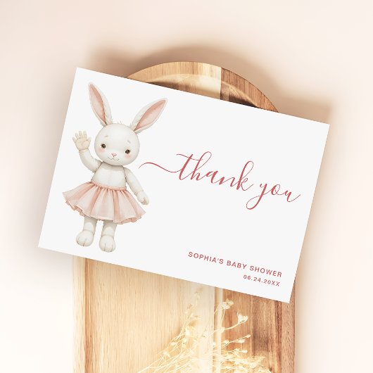 Blush Pink Bunny Girly Modern Baby Shower Bedankkaart