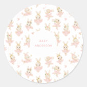 Blush Pink Bunny Rabbit Ballerina Baby shower Ronde Sticker (Voorkant)