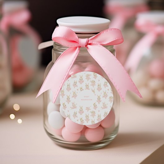 Blush Pink Bunny Rabbit Ballerina Baby shower Ronde Sticker