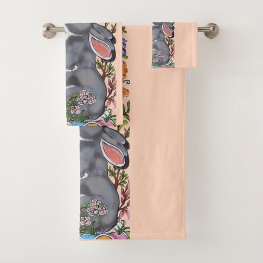  blush Pink Bunny Rabbit Bird Cute Bad Handdoek (Insitu)