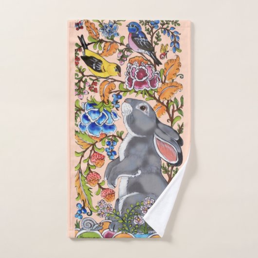 blush Pink Bunny Rabbit Bird Cute Bad Handdoek (Handdoek)