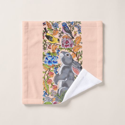  blush Pink Bunny Rabbit Bird Cute Bad Handdoek (Wasdoekje)