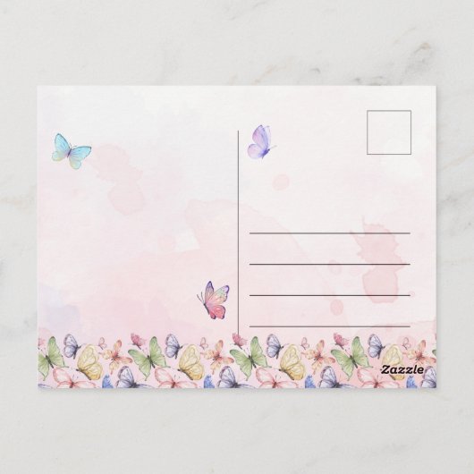Blush Pink Bunny & Vlinders Valentijnsdag Briefkaart (Achterkant)