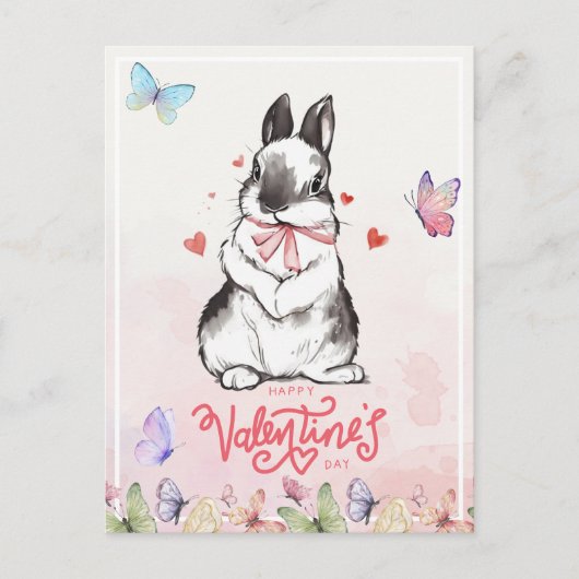 Blush Pink Bunny & Vlinders Valentijnsdag Briefkaart (Voorkant)