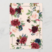 Blush Pink Burgundy Floral Elegant Script Weduwsch Kaart (Achterkant)