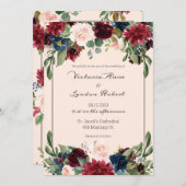 Blush Pink Burgundy Floral Elegant Script Weduwsch Kaart (Voorkant / Achterkant)