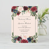Blush Pink Burgundy Floral Elegant Script Weduwsch Kaart (Staand voorkant)