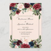 Blush Pink Burgundy Floral Elegant Script Weduwsch Kaart (Voorkant)
