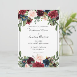 Blush Pink Burgundy Floral Elegant Script Weduwsch Kaart