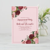 Blush Pink Burgundy Floral Engagement Party Kaart (Staand voorkant)