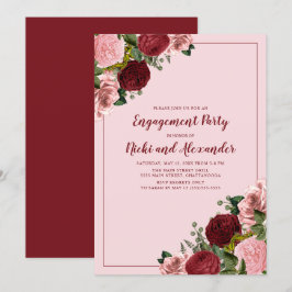 Blush Pink Burgundy Floral Engagement Party Kaart