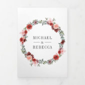 Blush Pink Burgundy Floral Foto Collage Weddenscha Drieluik Uitnodiging (Cover)